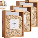 Wooden Cereal Storage Box, Clear Food Storage Box with Lid, Dry Food Dispenser Large Capacity 101oz for Kitchen Organization Cereal, Sugar, Nut, Coffee Bean, Tea, Pasta, Flour, Nuts, Oat, (3pcs)