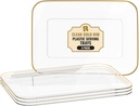 3 Pack Plastic Serving Trays for Party - Gold Serving Tray 8 by 11 Inch - Heavy Duty Dessert Trays for Food - Rectangular Party Serving Trays for Entertaining - Premium Party Trays - Clear Platters