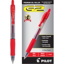 PILOT G2 Premium Gel Pens, Fed Point 1,0 mm, Rød Ink, 12- Pack