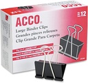 ACCO ® Binder Klip, Stor, Sort, 12 / Box - Stor - 1.06 "Størrelse Kapacitet - Genanvendelig - 12 / Box - Sort - hærdet stål, plast