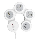GM G- Hoop 4 + 1 Multi Plug Extension Board med 2 Metre Cord Budd124; Type- C & A USB Port Budd124; Smart Spike Guard med Switch, LED indikator & Safety Shutters Budding124; Bedste til skrivebord, TV, Office & Charging Station