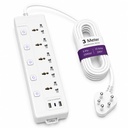 AILKIN DarkWoof 2500W / 240V Extension Board med 5 Universal Sockets, 2 USB og Type C Fast Charging Ports [1 års garanti], Individuelle switches, Light Indicator, Military Grade 3M lang kabel