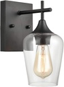 Matte Black Wall Sconce, Industrial Vanity Light for Bathroom, Modern 1 Light Wall Light Fixture with Clear Glass Shade, Bathroom Wall Sconce for Kitchen Hallway Vanity Bar Coffee Shop