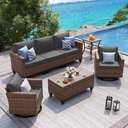 UDPATIO Patio Furniture Set, 5 Pieces Outdoor Conversation Sets with Rocking Swivel Chairs, Wicker Rattan Outdoor Sofa Set with Storage Table and Waterproof Covers for Backyard, Deck, Porch, Grey