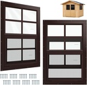 2 Pack Shed Window Flush Mount Windows with Tempered Glass for Sheds, Chicken Coops, Garage and Playhouse (Brown, 14" x 21")