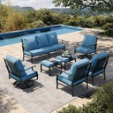 HERA'S HOUSE 7 Piece Patio Furniture Set, 2 x Swivel Chair, 2 x Leg Chair, 2 x Ottoman, 1 x 3-Seat Sofa, All Cushioned 9 Seats Metal Outdoor Conversation Set for Lawn Garden Backyard