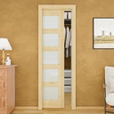 Soft-Close Sliding Pocket Doors 24" x 80", 5 Panel Tempered Frosted Glass&Pine Wood Door Slab with Hardware Kit&Pocket Door Frame, Interior Sliding Doors for 2x4 Stud, Unfinished