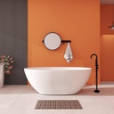 Upgraded 65" Solid Surface Freestanding Bathtub, Oval Stone Resin Tub with Overflow and Pop-up Drain, Matte White