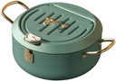 WSHA Japanese Style Tempura Deep Fryer Pot 304 Stainless Steel Uncoated Stainless Steel Uncoated Frying Pan with Temperature Control and Lid, for Chicken/French Fries - 2200ml