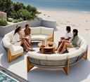 Quarte Outdoor Acacia Wood Round Sofa Set, Half-Moon Sectional Sets with Coffee Table,6-Person Seating Group for Garden, Deck (Beige/Half-Moon*A)