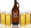 "Beer Hunter" Beer Amber Growler & Can Glasses, Set of 5