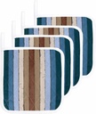 4 Packs Blue Brown Pot Holders Sets for Kitchen,Oven Pan Plate Bowl Pads Heat Proof Mat with Hanging Loop,Farmhouse Wood Grain Vintage Vertical Striped Cloth Potholders Non Slip for Cooking Baking