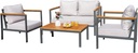 Greesum 4 Piece Furniture Patio Lounge Conversation Set Solid Wood Armrest & Table Top Anti-Drop Thick Waterproof Cushion, OneSize, Light Beige