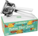 NEW Stainless Steel Handheld Manual Juicer with Comfortable Handle Grips and (2) Large Reusable Natural Pulp Strainer Bags - Stainless Steel Fruit Juice Squeezer - Hand Juicer - Juice Press