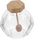 Ciieeo Glass Honey Dispenser with Wooden Lid and Spoon Glass Honey Pot for Syrup Tea and Spice Storage for Home and Kitchen