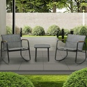 Kozyard 3 Piece Rocking Chair Set, Outdoor Rocking Bistro Set with Wooden Armrests, Outdoor Patio Furniture Set with Glass Table for Lawn, Porch, Yard, Garden, Balcony, Poolside