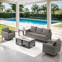 7 Piece Wicker Patio Furniture Set - Outdoor Swivel Rocker Chairs Set with Coffee Table, Side Table, 3 Seat Sofa & Ottomans, Small Patio Conversation Sets for Balcony Deck - Grey/Grey