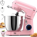 Stand Mixer, 6.5QT 10-Speed Tilt-Head Electric Stand Mixer, 3-In-1 Kitchen Mixer with Bowl, Dough Hook, Whisk and Beater, Food Mixer for Baking, Cake and Most Home Cooks, Pink