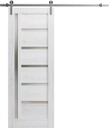 SARTODOORS Quadro 4088 | Interior Single Sliding barn Door with Frosted Glass, MDF, 28x80, White, Modern Style | Hardware Included