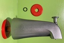 The Original Red Disc Seal. Bathtub spout rear seal. Over 6000 installed. It slips over and seals 1/2" copper pipe. Avoid 2-piece designs. 2-piece design is not sealed between the two pieces.