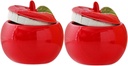 2pcs Christmas Ceramic Jar Lid Red Porcelain Storage Canister for Candies Cookies and Trinkets Festive Holiday Decor for Home