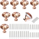 JUXYES 8 Pack 40mm Glass Crystal Cabinet Handles Knobs, Rose Gold Diamond Glass Handle Decorative Drawer Knob Modern Cupboard Door Handle Knobs for Dresser Drawer Cabinet Closet