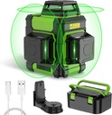 Huepar Laser Level 360 Self Leveling, Rechargeable Green Laser 3x360° Cross Line Lazer Leveler 3D Level Laser Tool for Construction and Picture Hanging, Strong Magnetic Bracket&Hard Carry Case -HM03CG