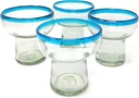 Dos Sueños Mexican Hand Blown Glass – Set of 4 Hand Blown Stemless Aqua Rim Margarita Glasses (14oz)