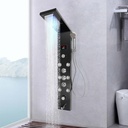Wall Mount LED Shower Panel Tower System, 6-Function Hydroelectricity Display Rain Massage Full Body Shower System with Jets, Bathroom Shower Tower with LED Rainfall Waterfall Shower Head, Black