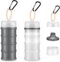 2 Pcs Protein Powder Container with Stackable Design, Portable Dispenser with Keychain, 4-Tier Leakproof Travel Powder Storage for Workout, Fitness, and Travel (Grey White)