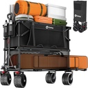 400L Large Capacity Folding Double Decker Wagon with Brakes, 48" Extra Long Extender Cart, 500lbs Heavy Duty Collapsible Wagons, All-Terrain Big Wheels for Camping, Sports, Shopping. Black