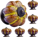 OLAYA Cabinet Knobs with Pumpkin Shape Vintage Ceramic Knobs for Decorative Closet Drawers Dresser Pull Handle 12 Pack （Pumpkin Yellow）