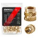 1/4"-20 Heat Set Threaded Inserts,30 Pieces 1/4"-20x6x8 Heat Set Insert for 3D Printing Components and Plastic Parts,Brass Knurled Nuts