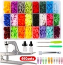 460 Sets 24Color Cenoz Snap Plastic Fasteners Button with Pliers Tool, T5 Resin Plastic Button Sewing Fasteners Punch Poppers No Sew Buttons for Cloth Craft Mama Pads