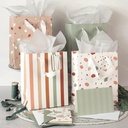 Beautiful Gift Bags Set of 4 - Medium Sized 9" Bags with Handles incl. Matching Tissue Paper, Cards & Small Stickers - Reusable & For Presents of Any Birthday, Weddings, Mothers Day & Other Occasion