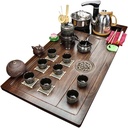 Ceramic Kung Fu Tea Set Tea Service,Tea Serving Tray Kung Fu Tea Set with Wood Chinese Tea Set,Household Simple Ceramic Cup Electric Hot Pot Coffee Table Tea Ceremony Tea Set (Style)