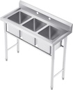 WILPREP Stainless Steel 3 Compartment Commercial Sink with s, Kitche Station with 11x10 Inch Basins, Utility Sink for Restaurant Bar Home Laundry Room Garage