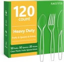 120 Count Plastic Silverware Heavy Duty-50 Forks,50 Spoons,20 Knives,BPA-Free,Disposable Plastic Utensils Set,PlasticCutlery Set,Suitable for Party Everyday Use