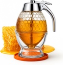 8oz Glass Honey Dispenser with Airtight Lid & Exclusive Silicone Mat – Container for Honey, Syrup & Sauces Bottle | Mess-Free, Easy-Pour Design Jar| Premium Quality Glass Pot | Custom Gift Box