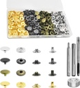 100 Sets Leather Snap Fasteners Kit, 10mm Snaps Button, Metal Snap Buttons Press Studs with 4 Install Tools 4 Colors for Leather Bag Clothes Jackets Jeans Wears Bracelets Fashion DIY Sewing