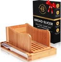 Bread Slicer for Homemade Bread - Adjustable Bamboo Bread Cutter with Knife, Foldable Slicing Guide & Crumb Tray - Bread Loaf Slicer for Sourdough, Cakes, Bagels, Loaves - Kitchen Baking Tool & Gift