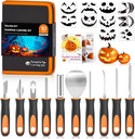 Shuttle Art 20 PCS Halloween Pumpkin Carving Kit, 10 PCS Professional Heavy Duty Stainless Steel Pumpkin Carving Tools with 10 Pumpkin Stencils and Carrying Case, Safe and Durable for Kids Adults