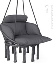 Outsunny Hammock Swing Chair, Outdoor Hanging Chair with Large Cushion, Cotton Rope Weaving Macrame Swing with Chain, 265 LBS Capacity for Indoor, Outdoor, Bedroom, Patio, Balcony, Dark Gray