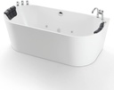 67 in. Acrylic Freestanding Bath Tub Hydromassage Gracefully Oval Shaped 8 Water Jets Soaking SPA, Double-Ended Massage Bathtubs with Two Black Pillow , White