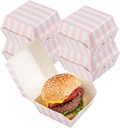 Restaurantware 2.5 x 2.5 x 2 Inch Mini Burger Boxes 100 Clamshell Food Containers - Hinged Lid Striped Pink And White Paper Take Out Boxes Serve Sliders Or Finger Foods
