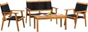 Devoko 4 Pieces Acacia Wood Patio Conversation Sets, Patio Furniture Set with Hand Woven Rope Seats and Back, Outdoor Chair and Table Set for 4 for Balcony, Backyard, Deck, Poolside