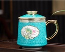 Ceramic Enamel Office Tea Cup with Built in Strainer Tea Infuser-LightBlue-420ml