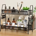 VITVITI 2-Tier Bathroom Organizer Countertop, Metal Wire Mesh Bathroom Counter Organizer Storage with Basket Hooks, Vanity Tray Shelf, Kitchen Spice Rack, Black