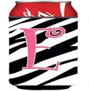 Caroline's Treasures CJ1037-ECC Letter E Initial Zebra Stripe and Pink Can or Bottle Hugger Cooler Washable Drink Sleeve Collapsible Beverage Insulated Holder, Can Hugger, Multicolor