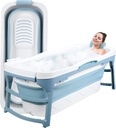 Upgrade 56" Large Portable Bathtub for Adult, Foldable No Installation Bath Tub for Shower Stall, Freestanding Bathroom Hot SPA Soaking Standing Tub, Ice Bath Collapsible Plunge Blue